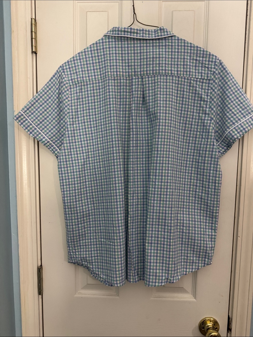 Petite Plume Woman’s Short Sleeve Blue Gingham Shirt Set - Picture 4 of 8